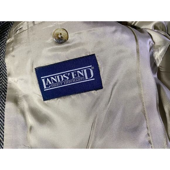 Lands End Blazer Jacket Men's Size 42L Black Brown Stripes Wood and Lambswool - Picture 8 of 10